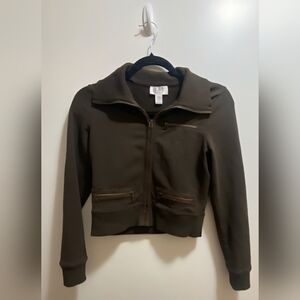 LOFT Petites Brown Cropped Zip Jacket XSP